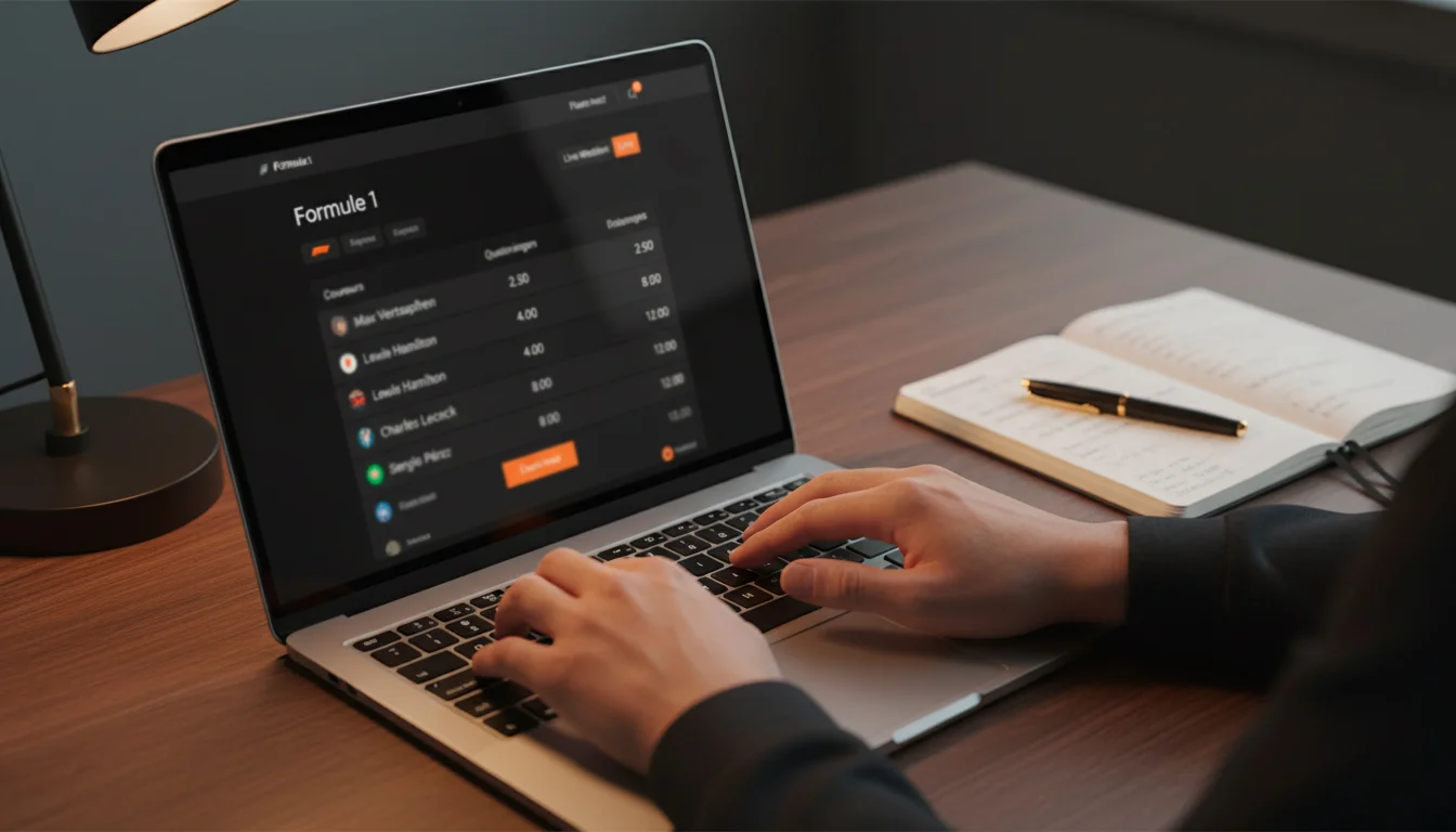 Laptop met F1-quoteringen en implied probability berekening op het scherm